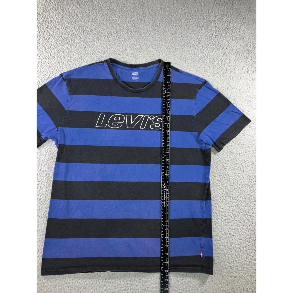 Levis T-Shirt Men XL Blue Black Striped Logo 90s Gorpcore Street Grunge Skater